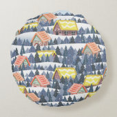 Snowy Christmas Village Pattern ラウンドクッション (裏面)