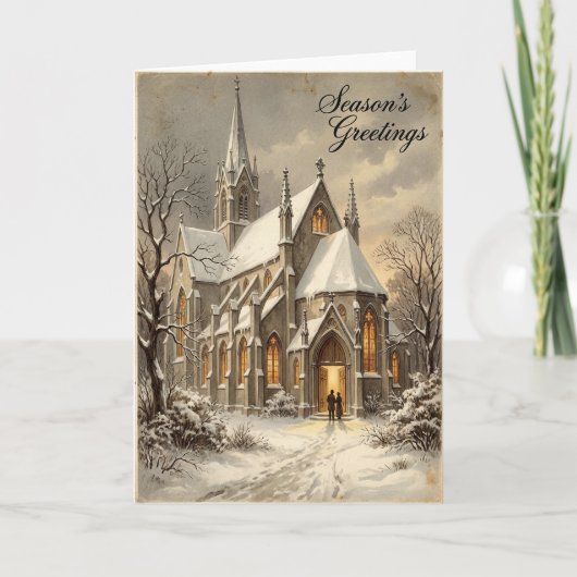 Snowy Church Christmas Greetings Card カード (正面)