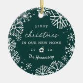 Snowy Circleの初めてのクリスマスが新しいホームフォトに セラミックオーナメント (正面)