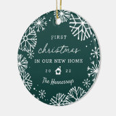 Snowy Circleの初めてのクリスマスが新しいホームフォトに セラミックオーナメント (左)