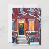 Snowy City Stoop | Christmas Winter Watercolor シーズンカード (正面)