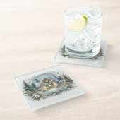 Snowy Cottage Glow Scene ガラスコースター (アングル)