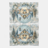 Snowy Cottage Glow Scene キッチンタオル (縦)
