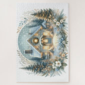 Snowy Cottage Glow Scene ジグソーパズル (縦)