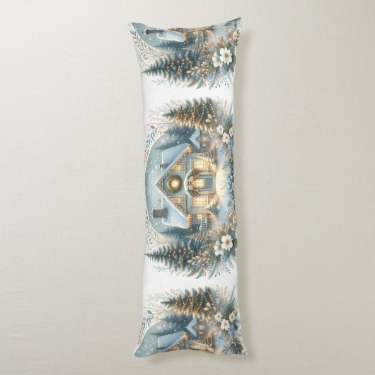 Snowy Cottage Glow Scene ボディピロー (裏面 (縦))