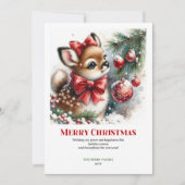 Snowy Cute Fawn Watercolor Forest Christmas Card シーズンカード (正面)