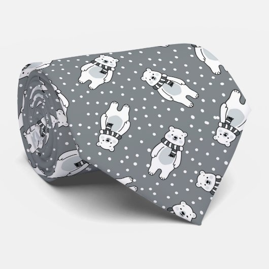 Snowy cute snow polar bear pattern ネクタイ (ロール)