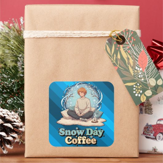 Snowy Day Calm Anime Art スクエアシール (クリスマス)