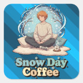 Snowy Day Calm Anime Art スクエアシール (正面)