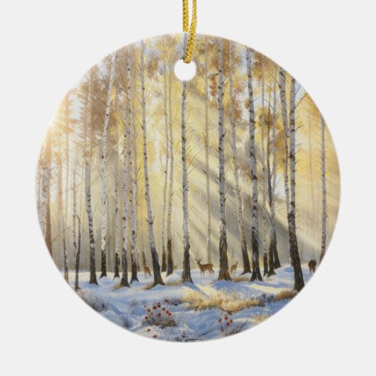 Snowy Deer Birch Ornament セラミックオーナメント (正面)