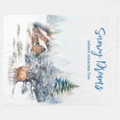 Snowy Dreams Forest Deer  フリースブランケット (正面(横))