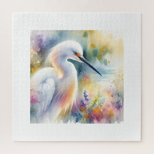 Snowy Egret 180724AREF115 - Watercolor ジグソーパズル (縦)