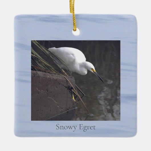 Snowy Egret Bird Photo Ornament  セラミックオーナメント (正面)