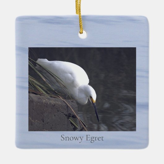 Snowy Egret Bird Photo Ornament セラミックオーナメント (正面)