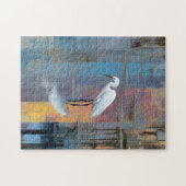 Snowy egret in lake vertical ジグソーパズル (横)