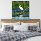 Snowy Egret on Log Canvas Print キャンバスプリント (インサイチュ (寝室))