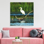 Snowy Egret on Log Canvas Print キャンバスプリント (インサイチュ (リビング))