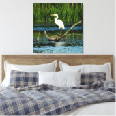 Snowy Egret on Log Canvas Print キャンバスプリント (インサイチュ (寝室))