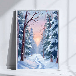 Snowy Escape | 冬の森の水彩画 ポスター