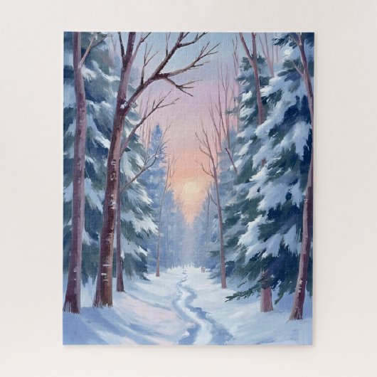Snowy Escape | Winter Forest Watercolor Painting ジグソーパズル (縦)