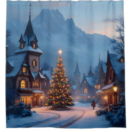 Snowy Eve In The Square - シャワーカーテン