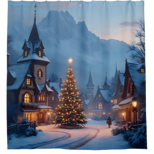 Snowy Eve In The Square - シャワーカーテン (正面)