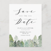 Snowy Evergreen Forest Winter Save the Date 案内ポストカード (正面)