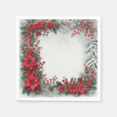 Snowy Evergreen Poinsettia Floral Frame Decoupage スタンダードカクテルナプキン (正面)