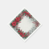 Snowy Evergreen Poinsettia Floral Frame Decoupage スタンダードカクテルナプキン (角)