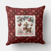 Snowy festive scene baby fawn Christmas pillow  クッション (裏面)