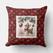 Snowy festive scene baby fawn Christmas pillow  クッション (正面)