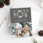 Snowy Floral Joy Holiday Photo Card シーズンカード<br><div class="desc">This holiday photo card features Christmas JOY floral and snowy script lettering with a kraft paper print background. For more advanced customization of this design,  Please click the "Customize" button.</div>