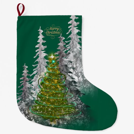  Snowy Forest Christmas Tree Christmas Stockings  ラージクリスマスストッキング (正面)
