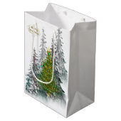  Snowy Forest Christmas Tree Gift Bag  ミディアムペーパーバッグ (正面アングル)