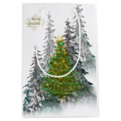  Snowy Forest Christmas Tree Gift Bag  ミディアムペーパーバッグ (正面)