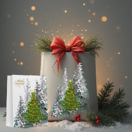  Snowy Forest Christmas Tree Gift Bag  ミディアムペーパーバッグ