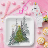  Snowy Forest Christmas Tree paper plates  ペーパープレート (パーティー)