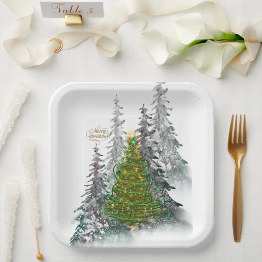  Snowy Forest Christmas Tree paper plates  ペーパープレート (ウェディング)