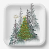  Snowy Forest Christmas Tree paper plates  ペーパープレート (正面)