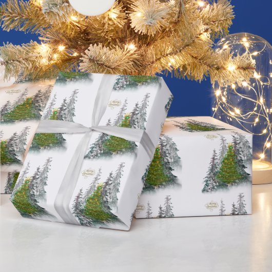  Snowy Forest Christmas Tree wrapping paper  ラッピングペーパー (クリスマス)