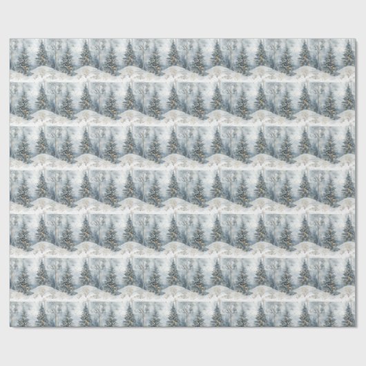 Snowy Forest Gift Wrap with Gold Lights ラッピングペーパー (フラット)
