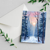 Snowy Forest Path Winter Sunlight Watercolor ポストカード