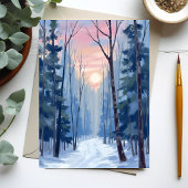 Snowy Forest Path Winter Sunlight Watercolor ポストカード