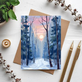 Snowy Forest Path Winter Sunlight Watercolor ポストカード