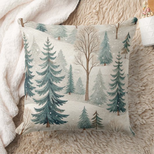 Snowy Forest Pattern – Peaceful Winter Landscape クッション (ブランケット)