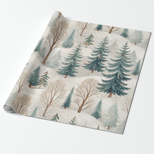 Snowy Forest Pattern – Peaceful Winter Landscape ラッピングペーパー (アンロールド)