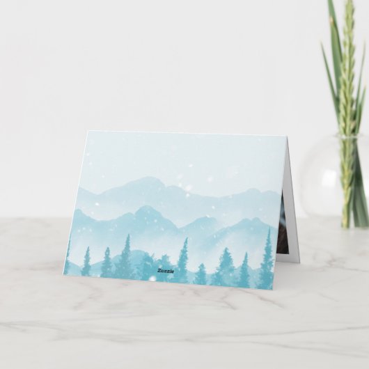 Snowy Forest Pine Mountain Winter Wedding Folded サンキューカード (裏面)