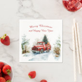 Snowy Forest Red Christmas Truck  スタンダードカクテルナプキン (インサイチュ)