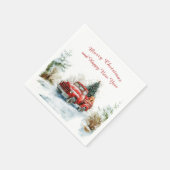 Snowy Forest Red Christmas Truck  スタンダードカクテルナプキン (角)