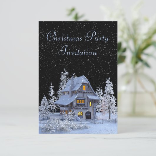 Snowy Forest Scenery Christmas Party 招待状 (スタンド正面)